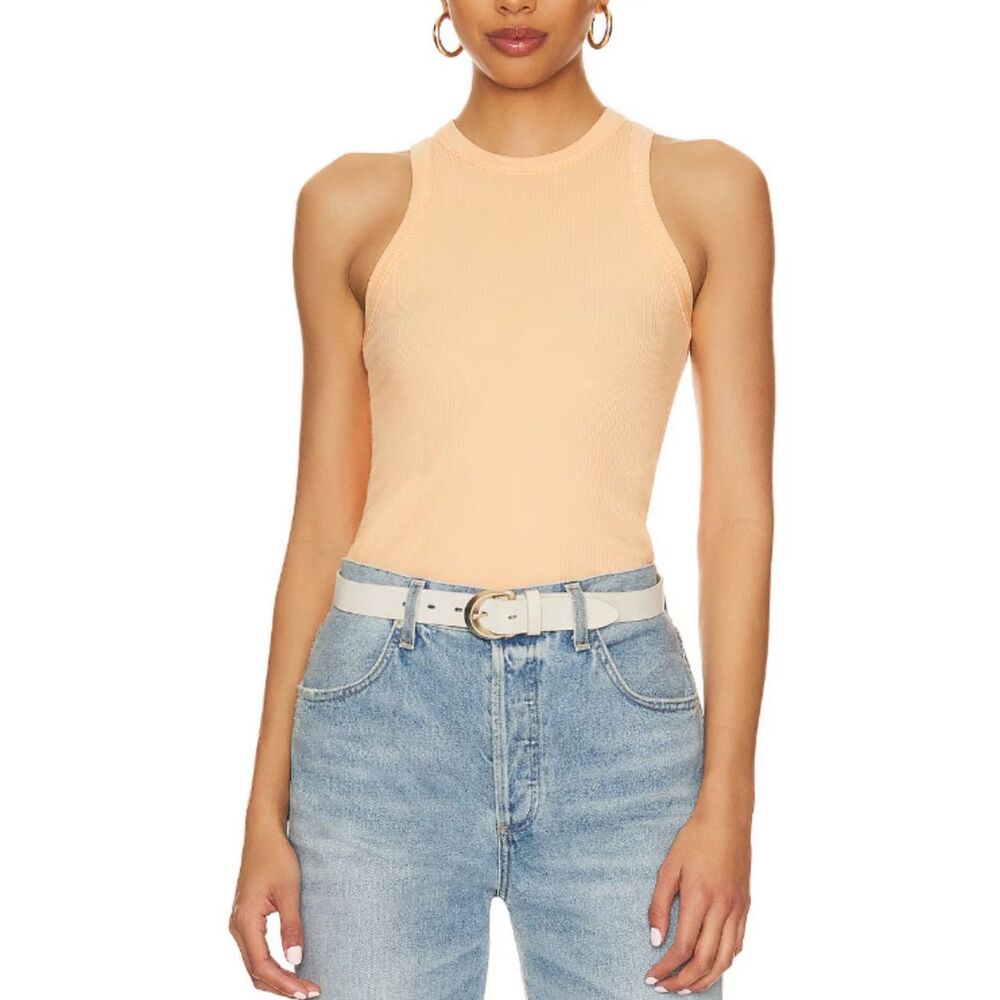 Pistola Sleeveless Stretchy Ribbed Bodysuit Top Orange Size XS